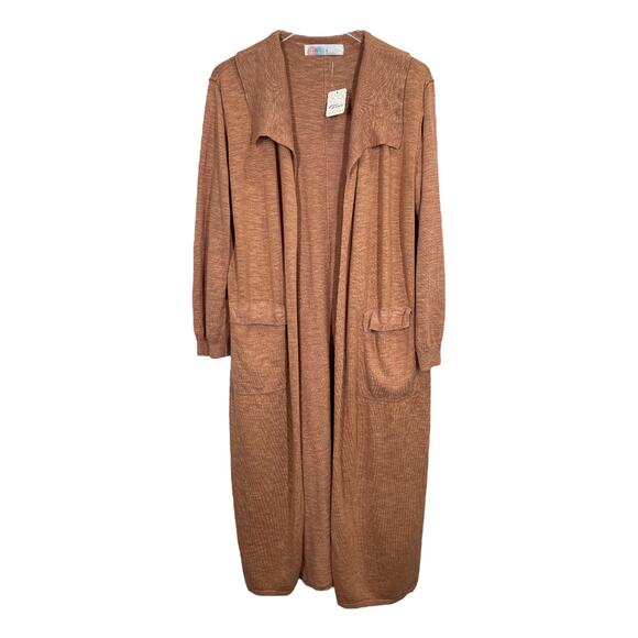 Free People Beach Long Slub Knit Cardigan Sweater XS New Brown Tan Boho Casual - Picture 1 of 6